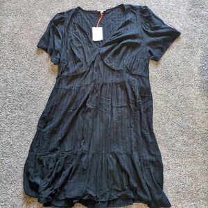 NEW Knox Rose Women's 2X Sun Dress Peasant Black Short Sleeve